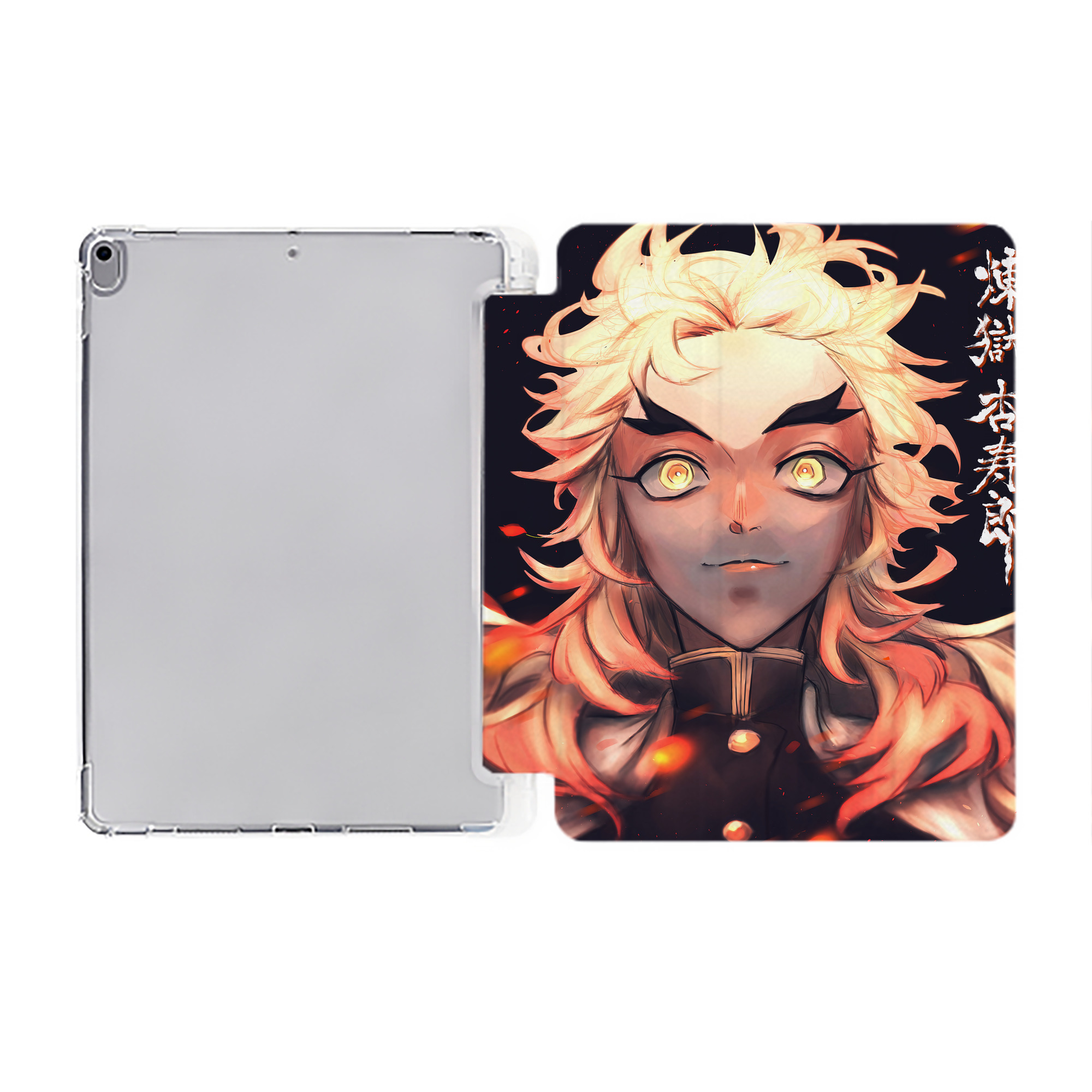（画像用） 炎柱-煉󠄁獄 杏寿郎／れんごく きょうじゅろう Rengoku Kyoujurou IPad ケース ペン収納付き 三つ折りスタンド PUレザー×シリコン 対応機種9.5/10.5/10.9インチ